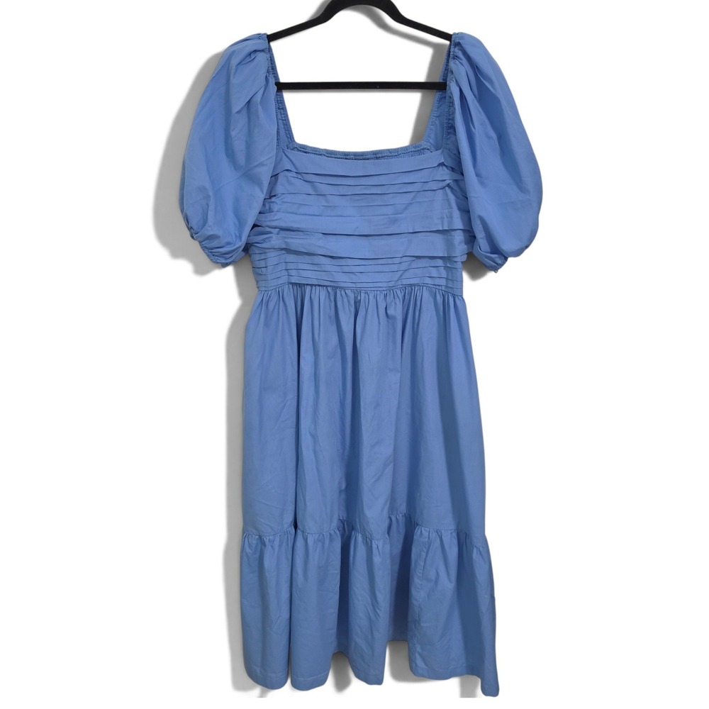 Abercrombie & Fitch Emerson Midi Dress XL Blue Puff Sleeve Smocked Tiered Boho